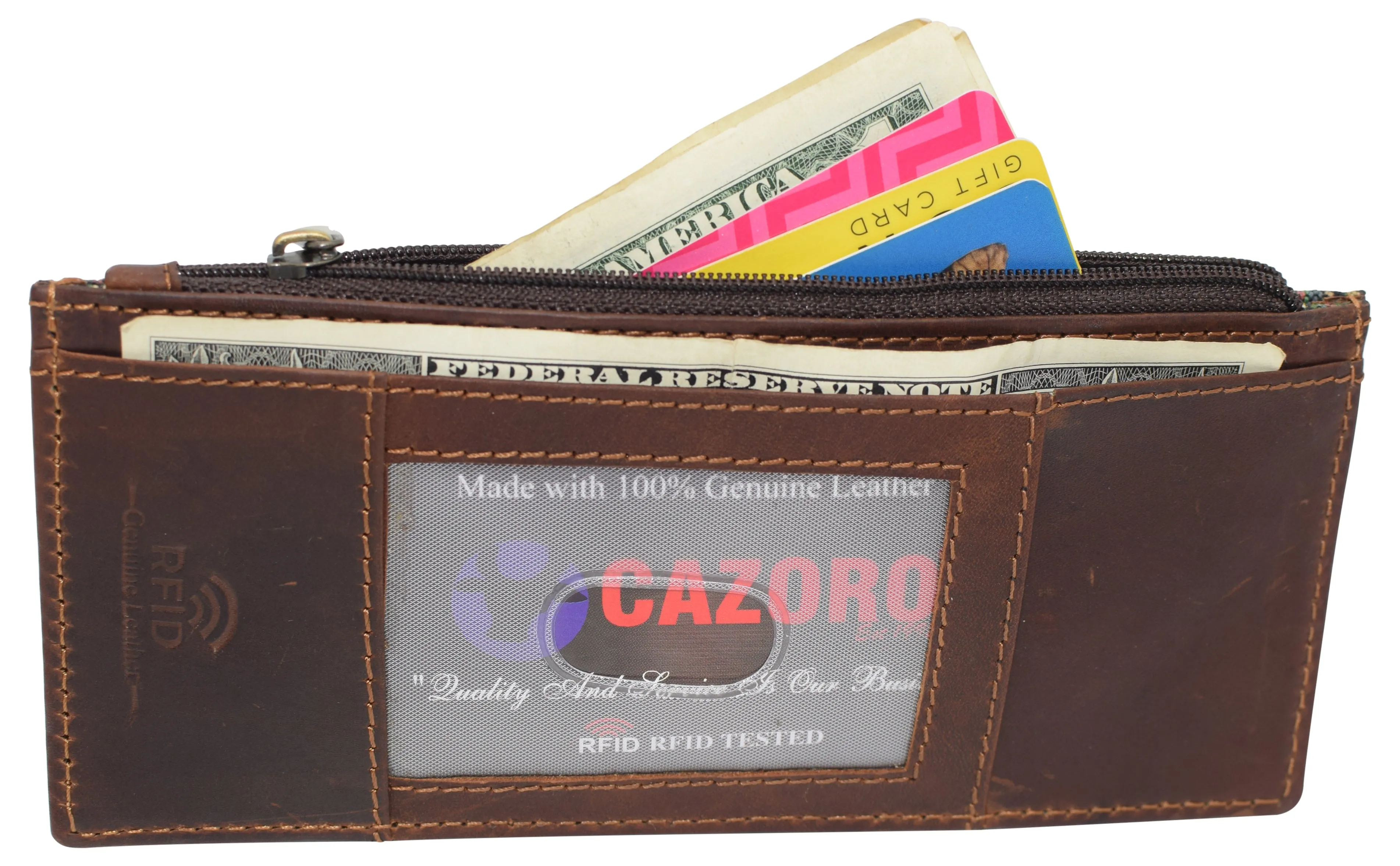 RFID Blocking Women's Wallet Vintage Leather All in One Card Case Holder Slim Wallet With a Card Protection Strap