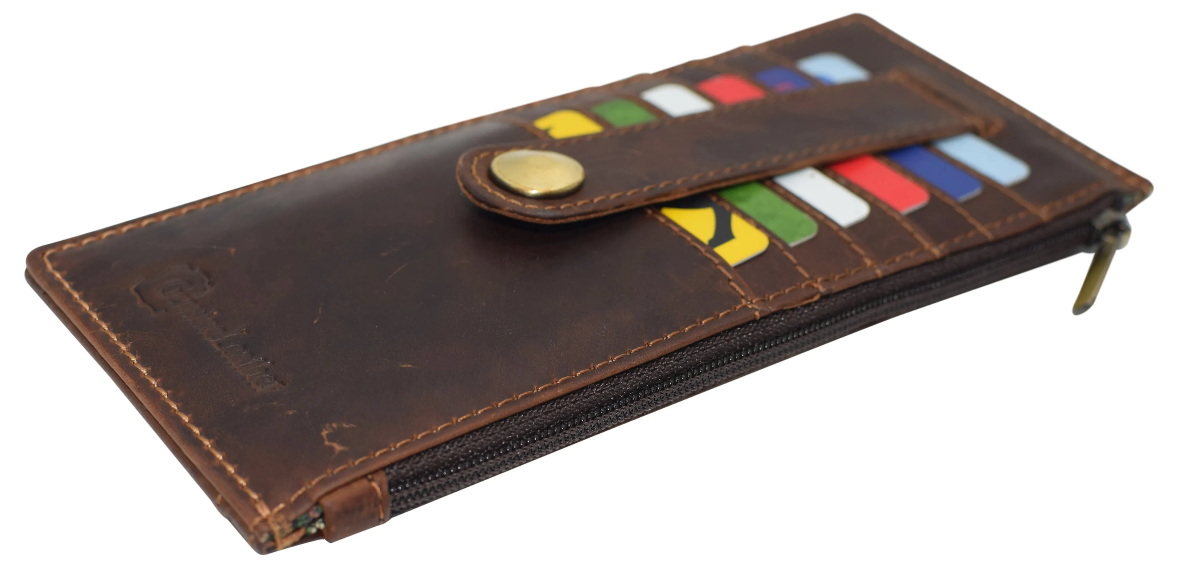 RFID Blocking Women's Wallet Vintage Leather All in One Card Case Holder Slim Wallet With a Card Protection Strap