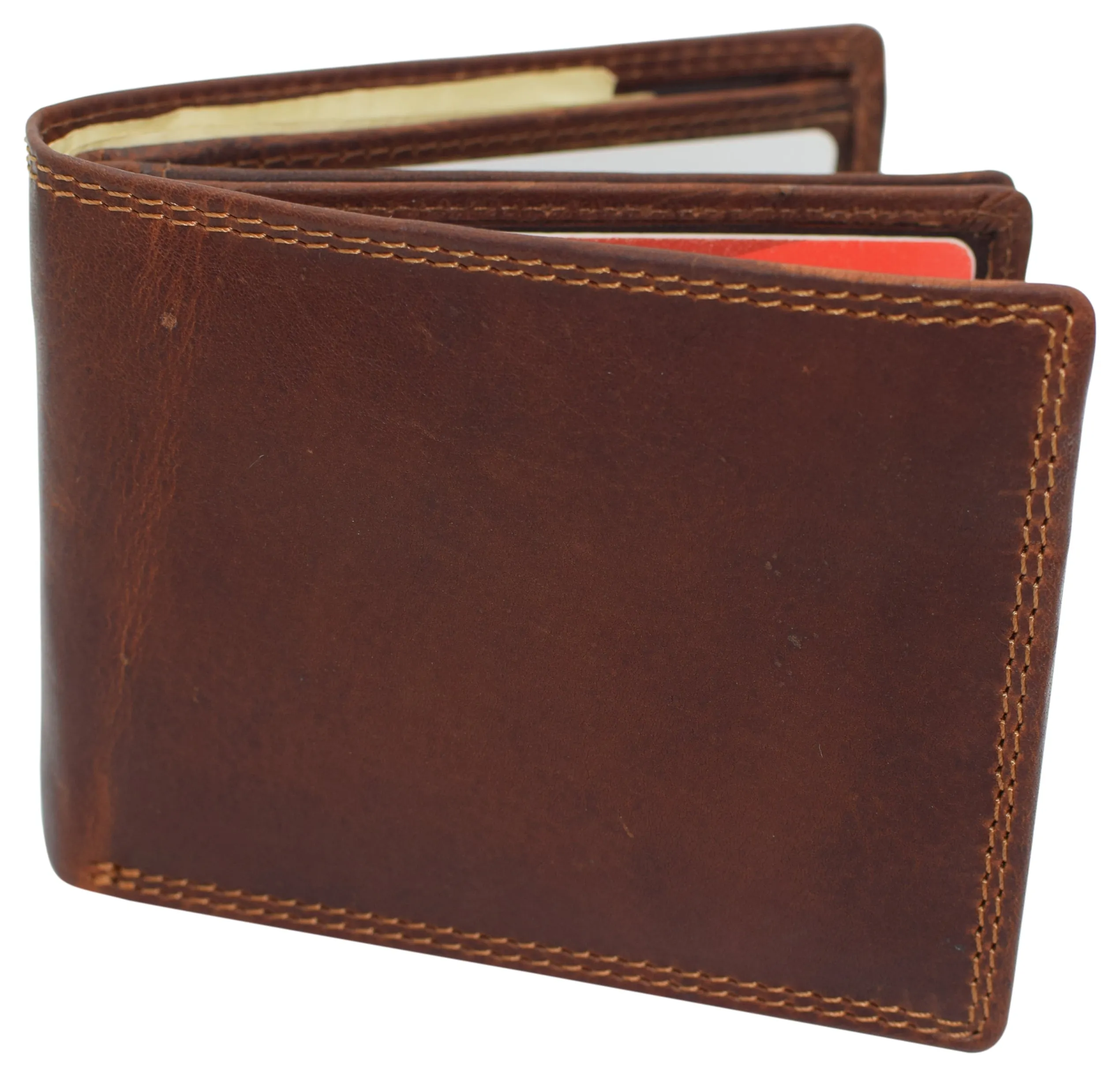 RFID921852RHBD CAZORO Wallets For Men Vintage Leather RFID Protected Large Bifold Double ID Window Wallet With Box