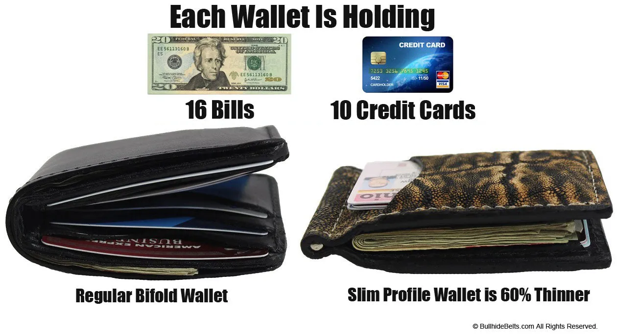 Rustic Brown Elephant Bifold Slim Profile Wallet With Money Clip