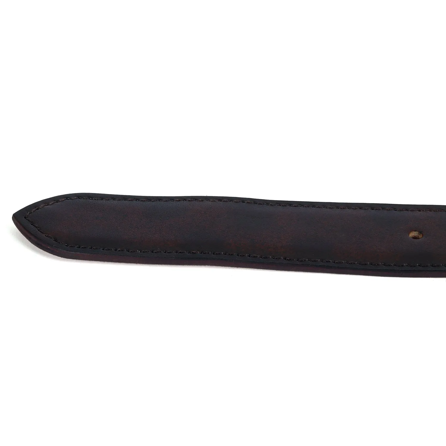Rustic Dark Brown Leather Belt Mini Lion Slant Shape Smokey Gold Buckle By Brune & Bareskin