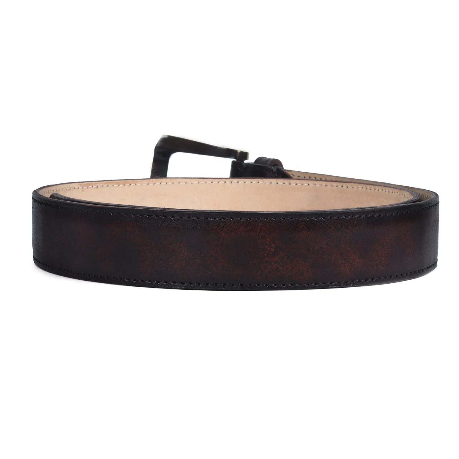 Rustic Dark Brown Leather Belt Mini Lion Slant Shape Smokey Gold Buckle By Brune & Bareskin