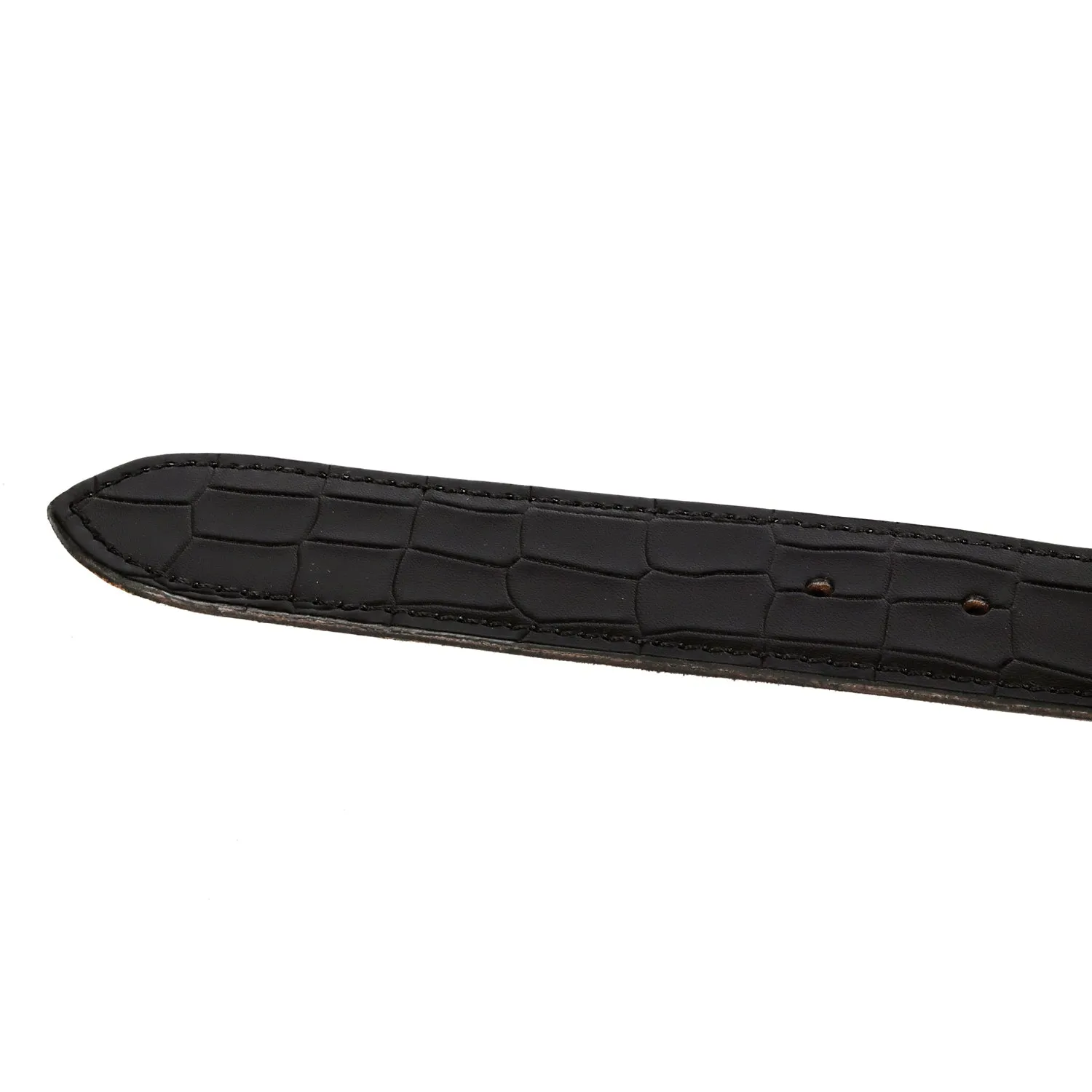 Smokey Gold Slant Shape Buckle Belt with Mini Lion Black Croco Textured Leather By Brune & Bareskin
