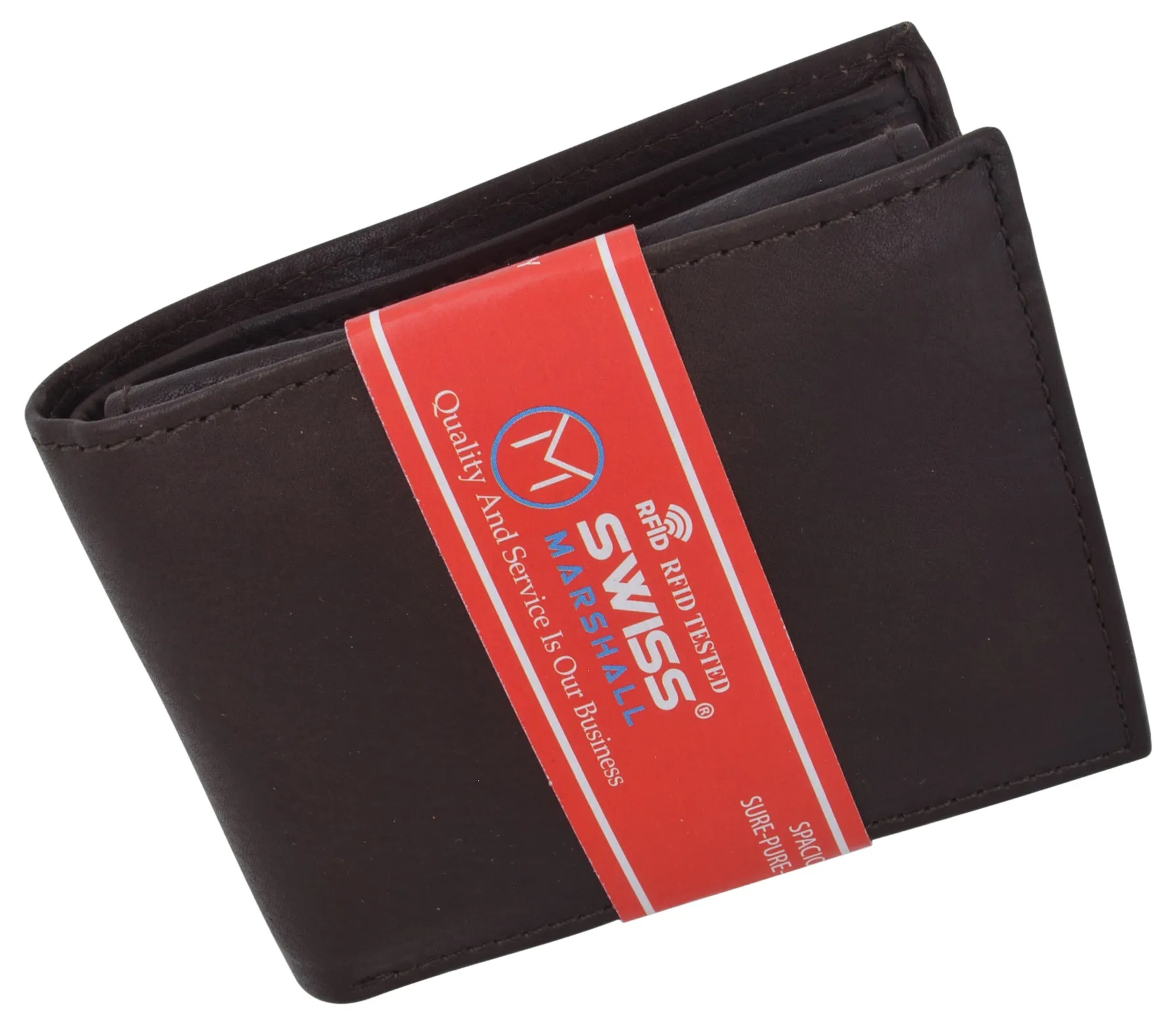 SWISS MARSHALL Full Grain Leather Mens Bifold Wallet RFID Blocking Wallets for Men