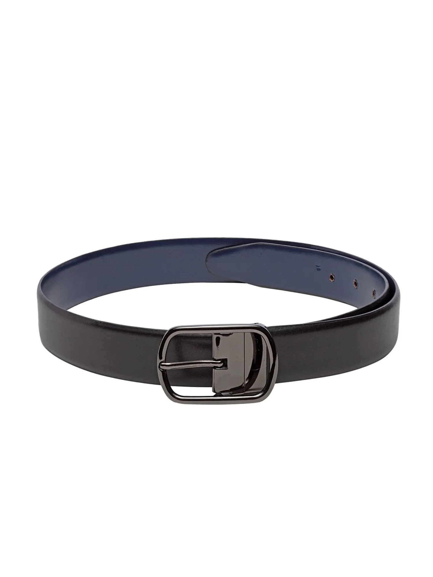 Teakwood Men Black & Blue Solid Genuine Leather Reversible Belt