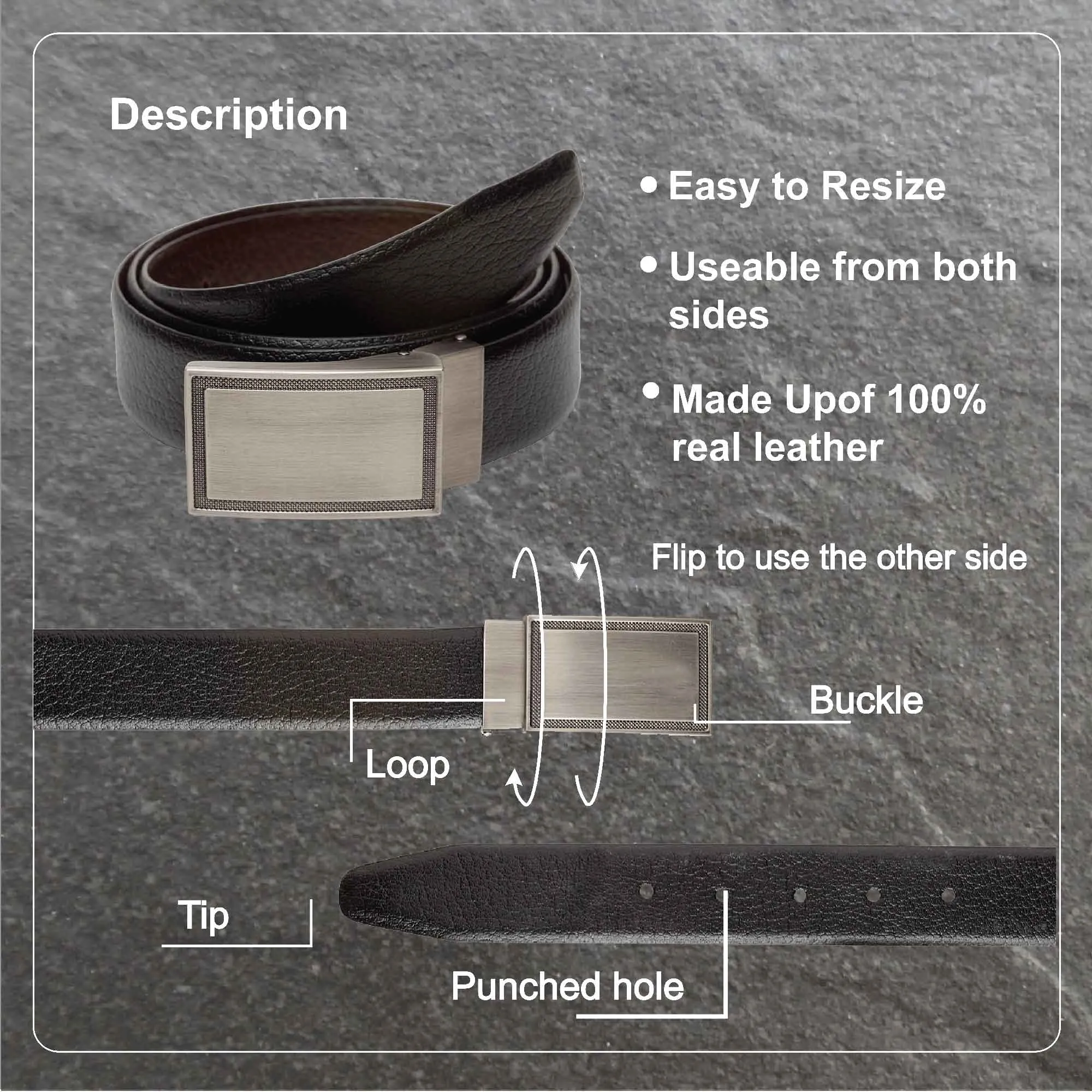 Teakwood Men Genuine Leather Black & Brown Solid Reversible Belt
