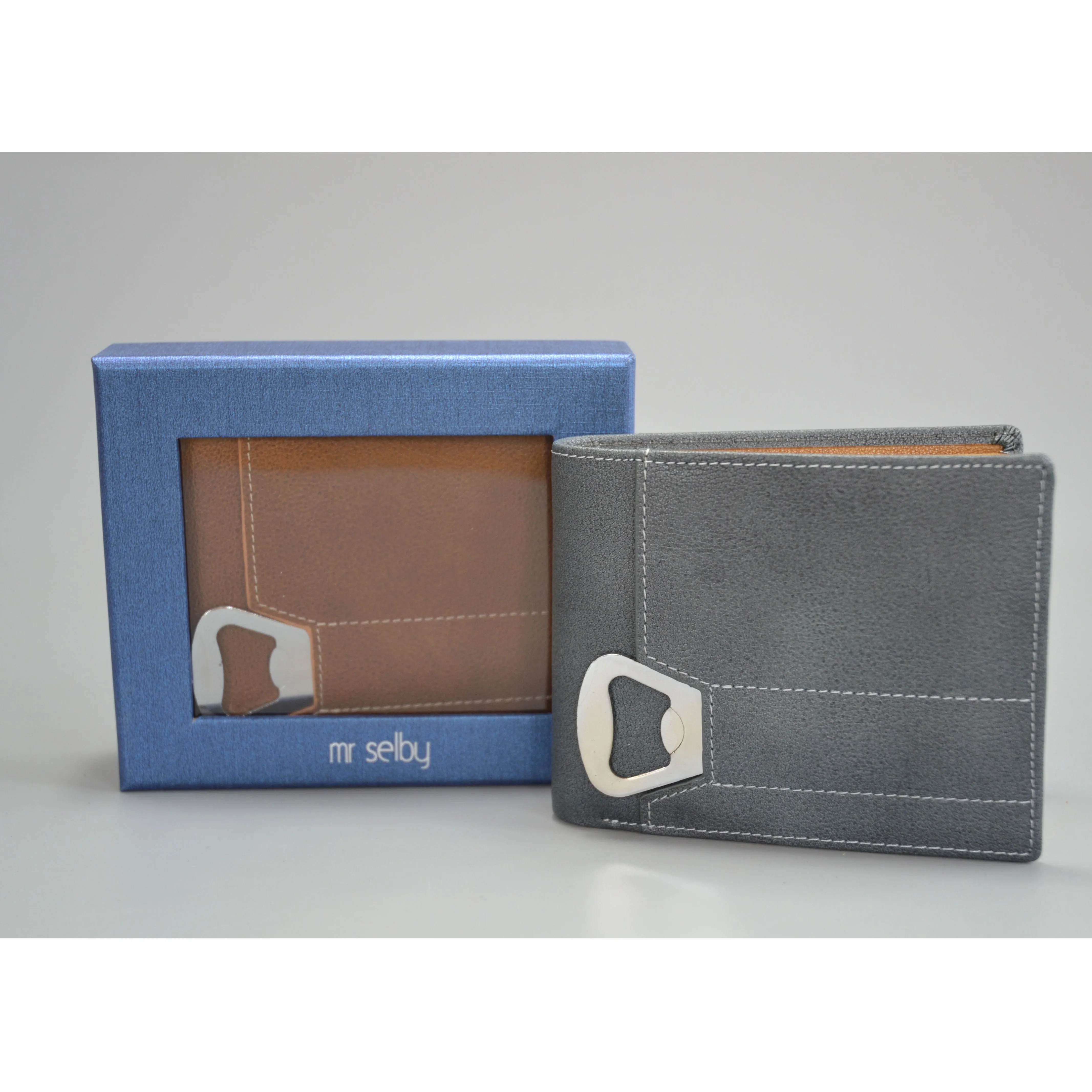 TIGER - Mens Grey Genuine Leather Wallet Bottle Opener in Gift Box