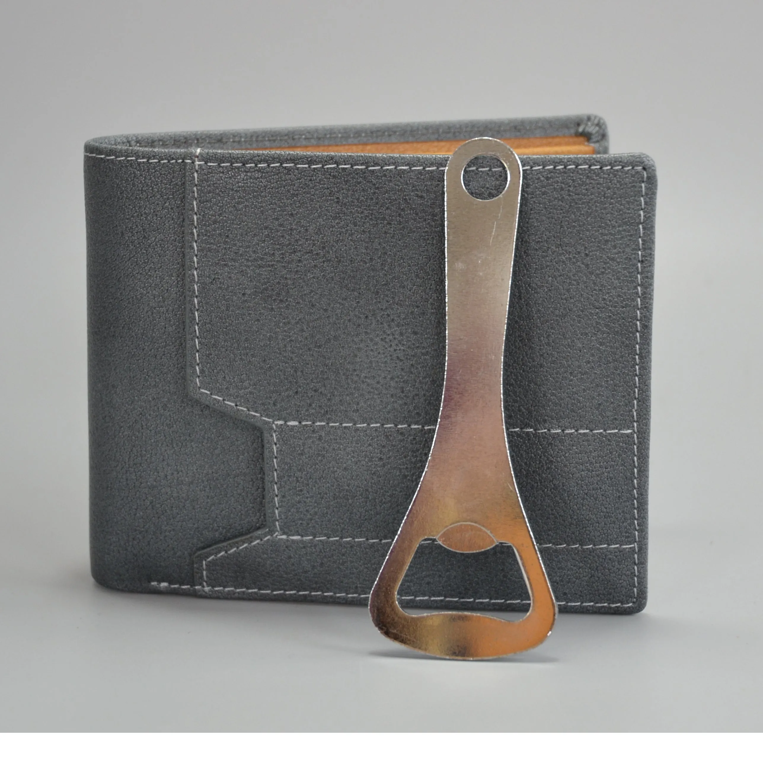 TIGER - Mens Grey Genuine Leather Wallet Bottle Opener in Gift Box