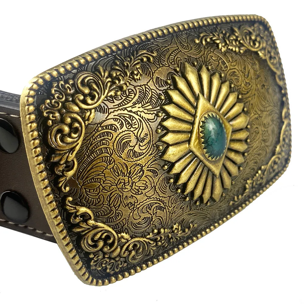 TOPACC Western Square Turquoise Cowboy Cowgirl Belt Buckle Copper/Bronze