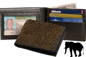 Tree Bark Elephant Luxury Designer Exotic Bifold Wallet With Flip Up ID Window
