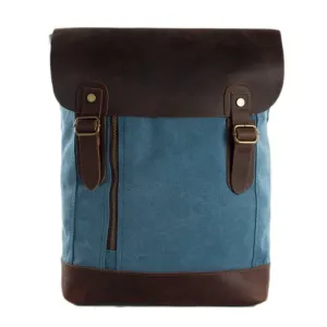 Waxed Canvas and Leather Casual Backpack - Blue