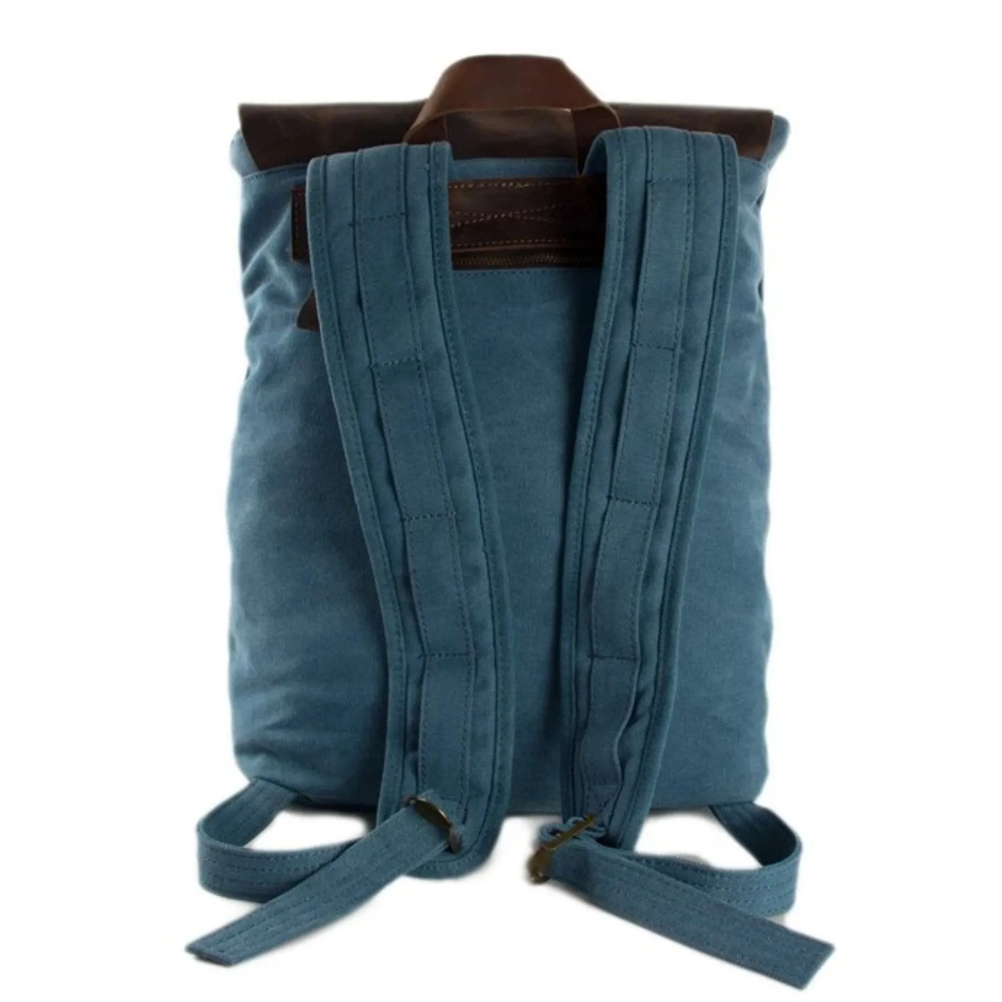 Waxed Canvas and Leather Casual Backpack - Blue
