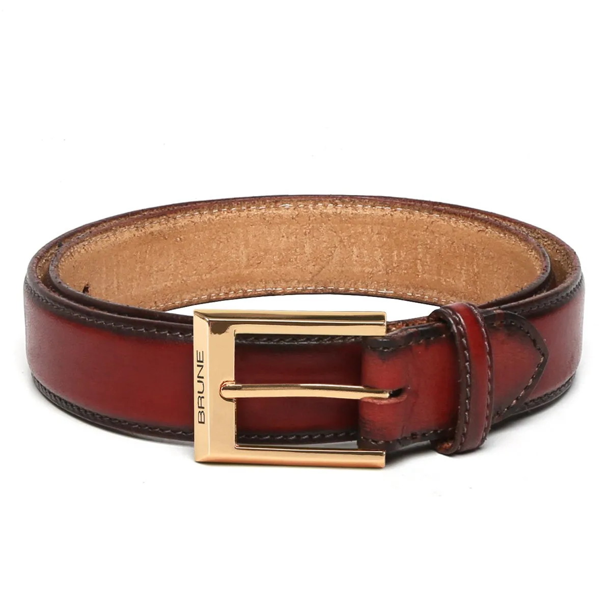 Wine With Golden Buckle Hand Painted Leather Formal Belt For Men